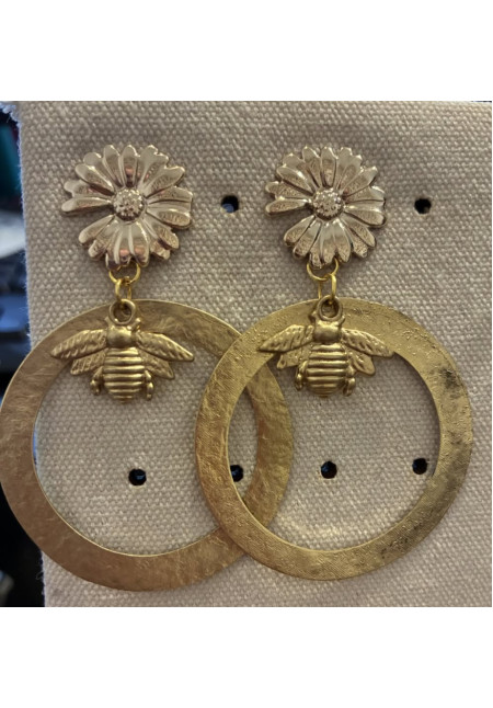 Pendientes aro abeja y flor