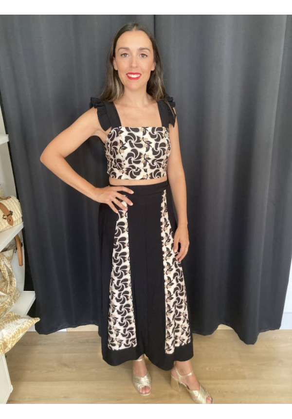 6.6. Conjunto top y falda bicolor estampado