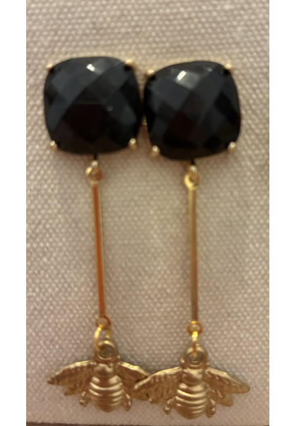 Pendiente abeja, piedra y palo