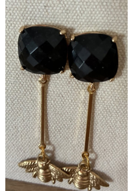 Pendiente abeja, piedra y palo