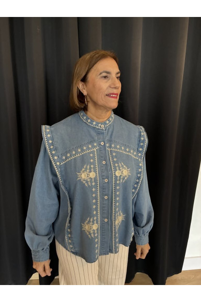 PV2. Camisa denim bordados