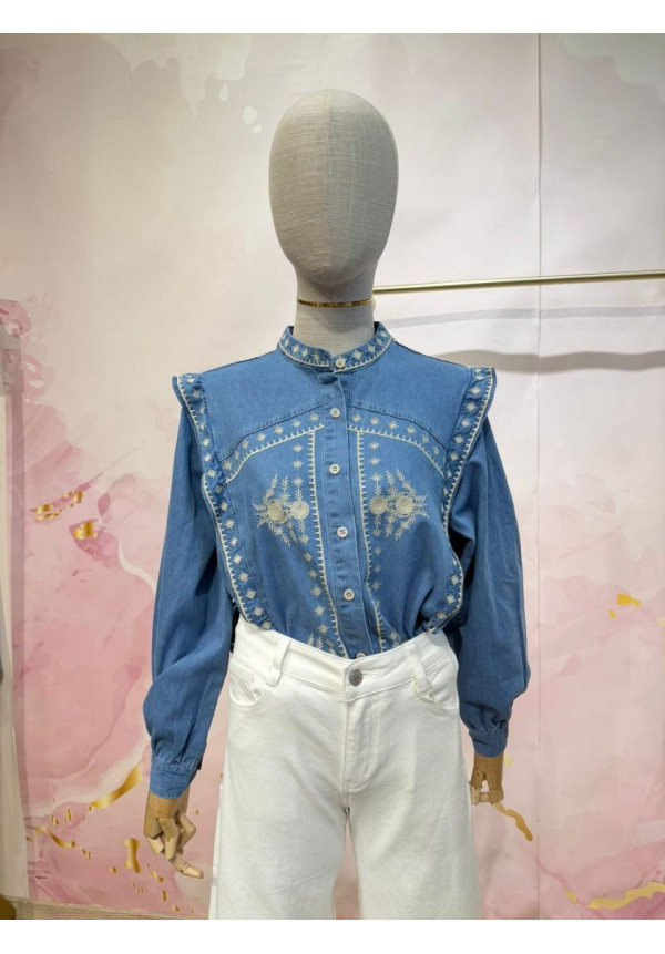 PV2. Camisa denim bordados